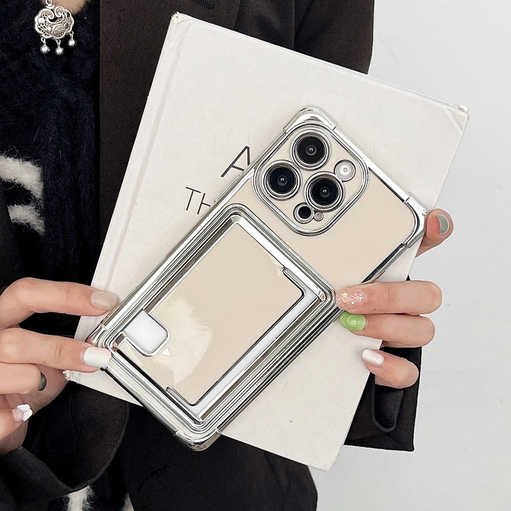 Solid color electroplated card insertion phone case for iPhone