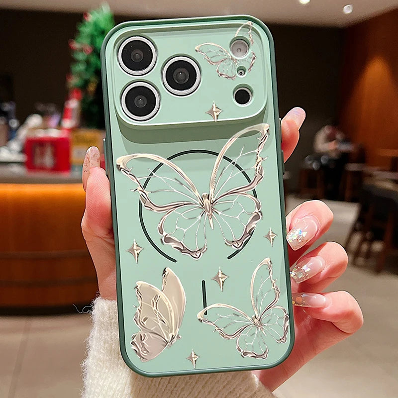 Gold Butterfly Pattern Magnetic Phone Case For iPhone