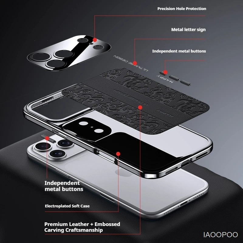 Leather Back Electroplated Soft TPU Cover Case For iPhone