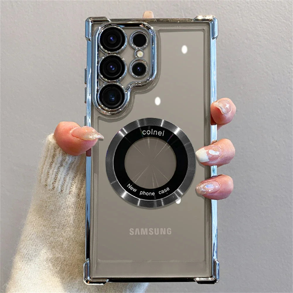 Luxury electroplated magnetic transparent phone case for Samsung