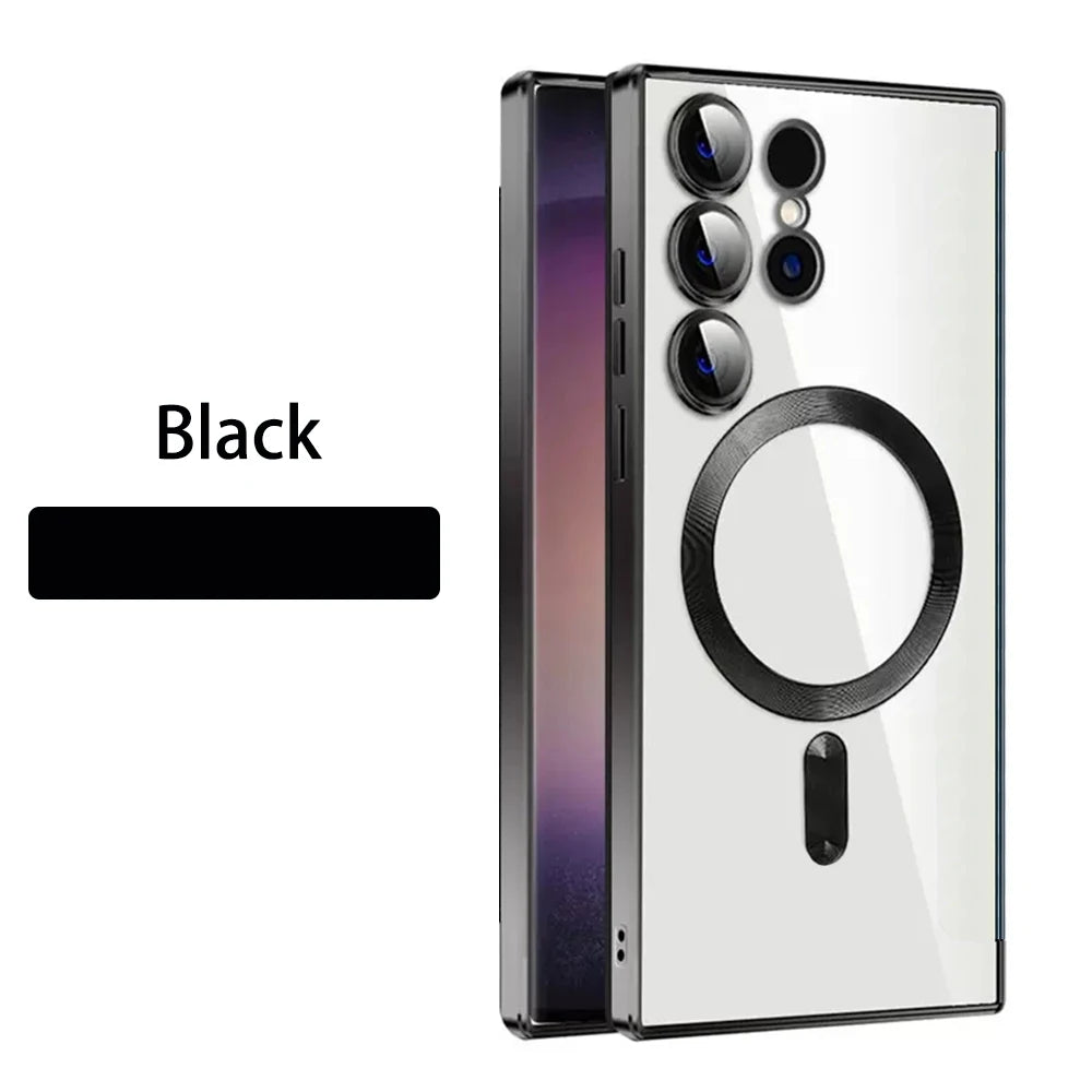 Magnetic plated transparent phone case for Samsung