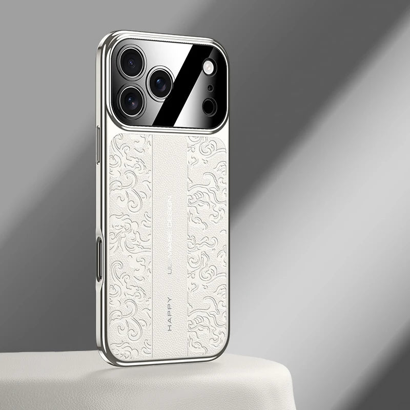 Leather Back Electroplated Soft TPU Cover Case For iPhone