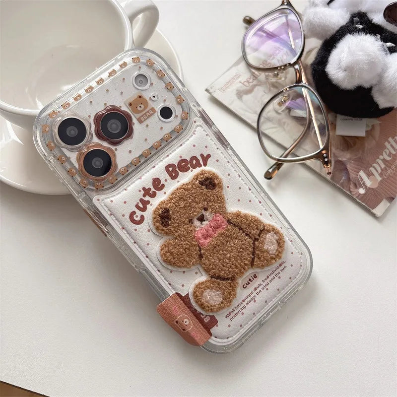 Embroidery Cute Bear Phone Case For iPhone Full Cover