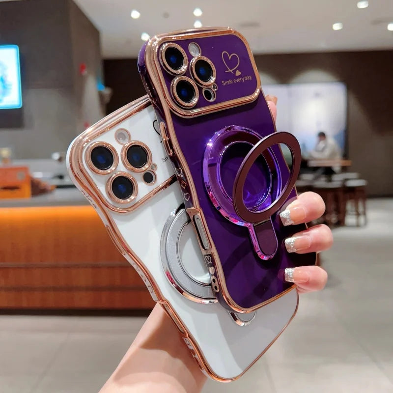 Wave Plating Side Love Heart Phone Case For iPhone