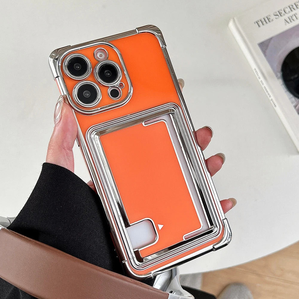 Solid color electroplated card insertion phone case for iPhone