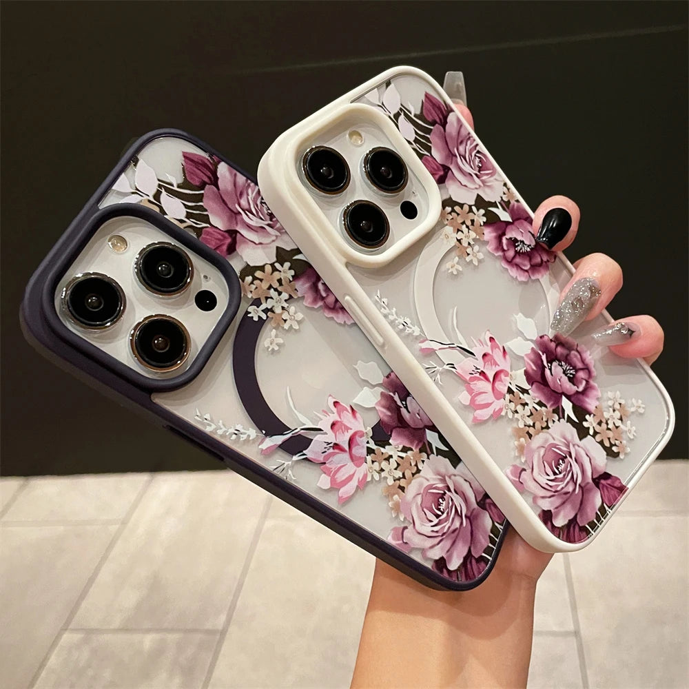 Luxury retro floral magnetic Magsafe phone case for iPhone