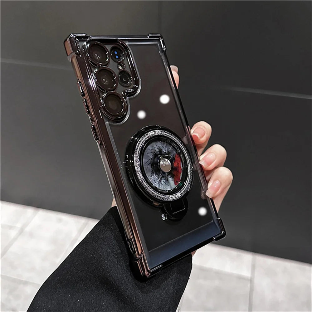 Shockproof airbag armor magnetic rotatable bracket transparent phone case suitable for Samsung