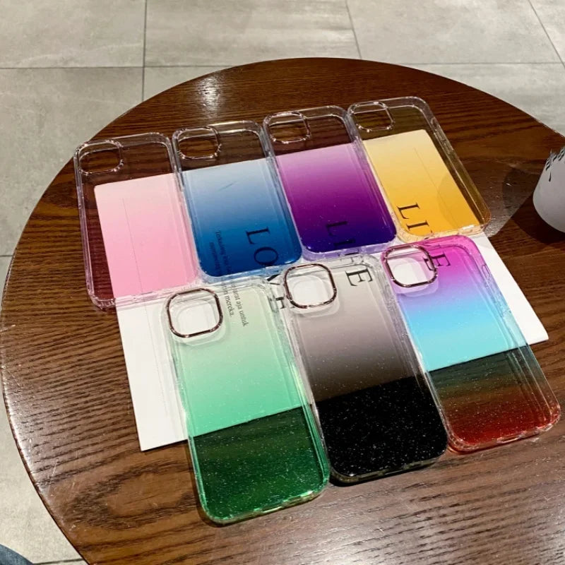 Simple Gradient Color Transparent Soft Silicone Phone Case For iPhone
