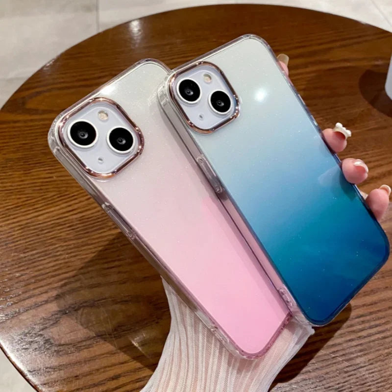 Simple Gradient Color Transparent Soft Silicone Phone Case For iPhone