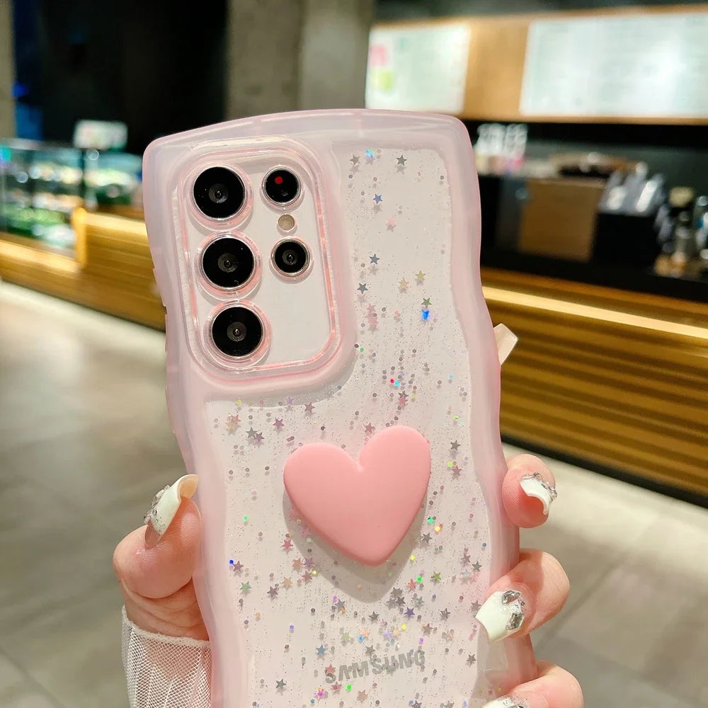 Transparent Love Heart Glitter Case For Samsung