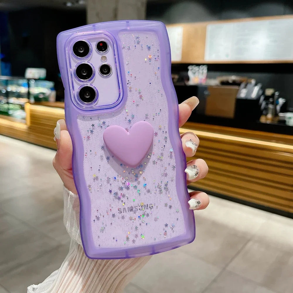 Transparent Love Heart Glitter Case For Samsung
