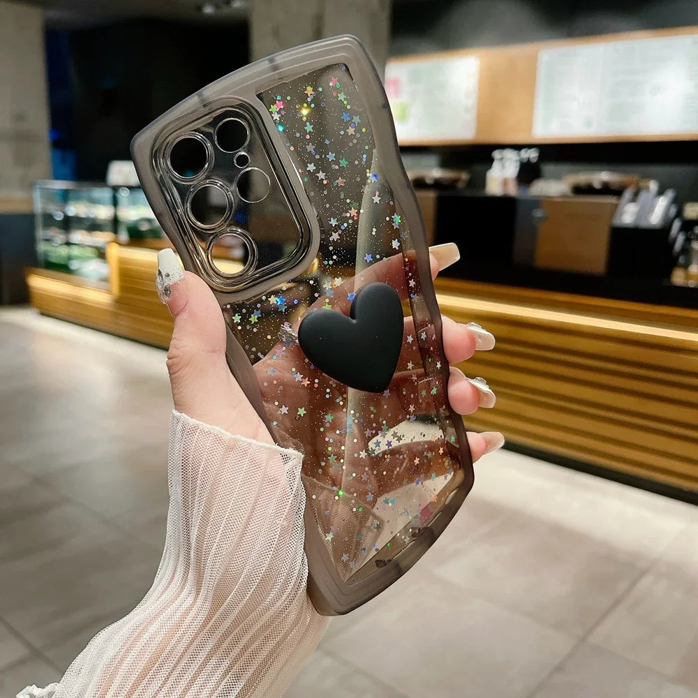 Transparent Love Heart Glitter Case For Samsung