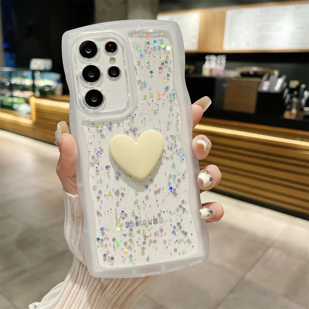 Transparent Love Heart Glitter Case For Samsung
