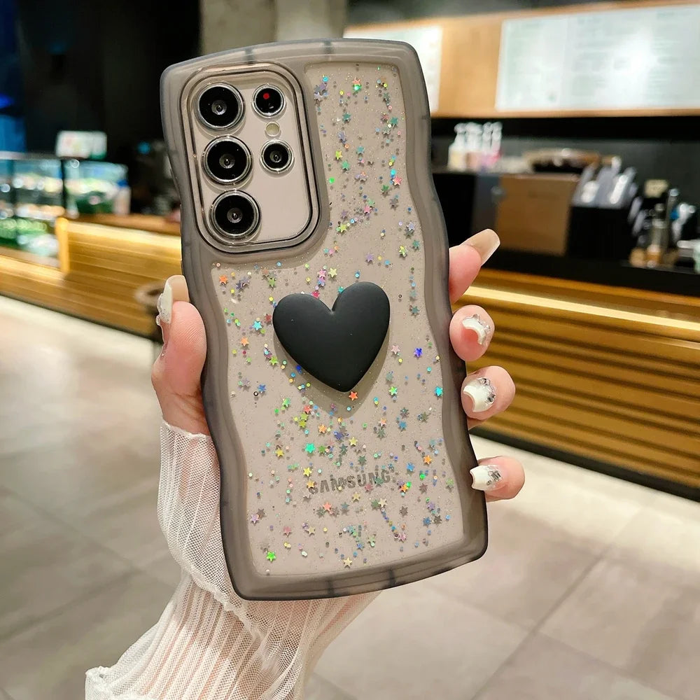 Transparent Love Heart Glitter Case For Samsung