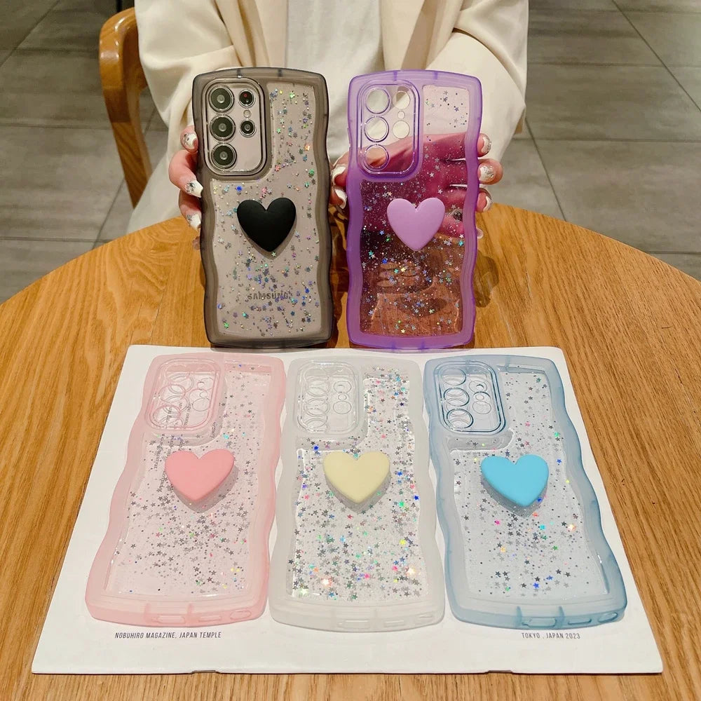Transparent Love Heart Glitter Case For Samsung