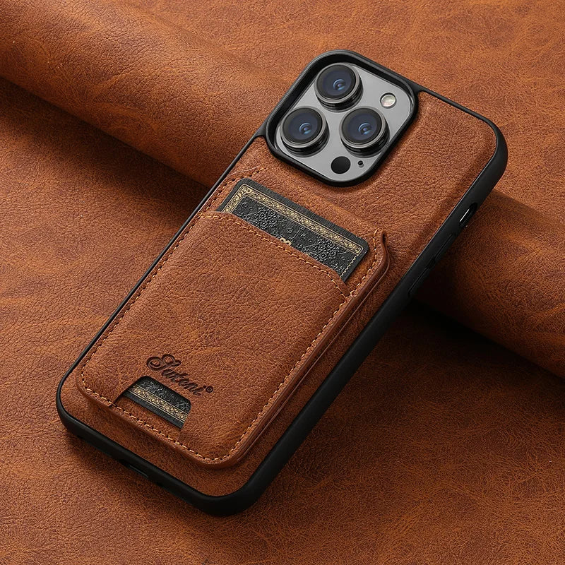 Wallet Card Car Holder Leather Magnetic Case For iPhone