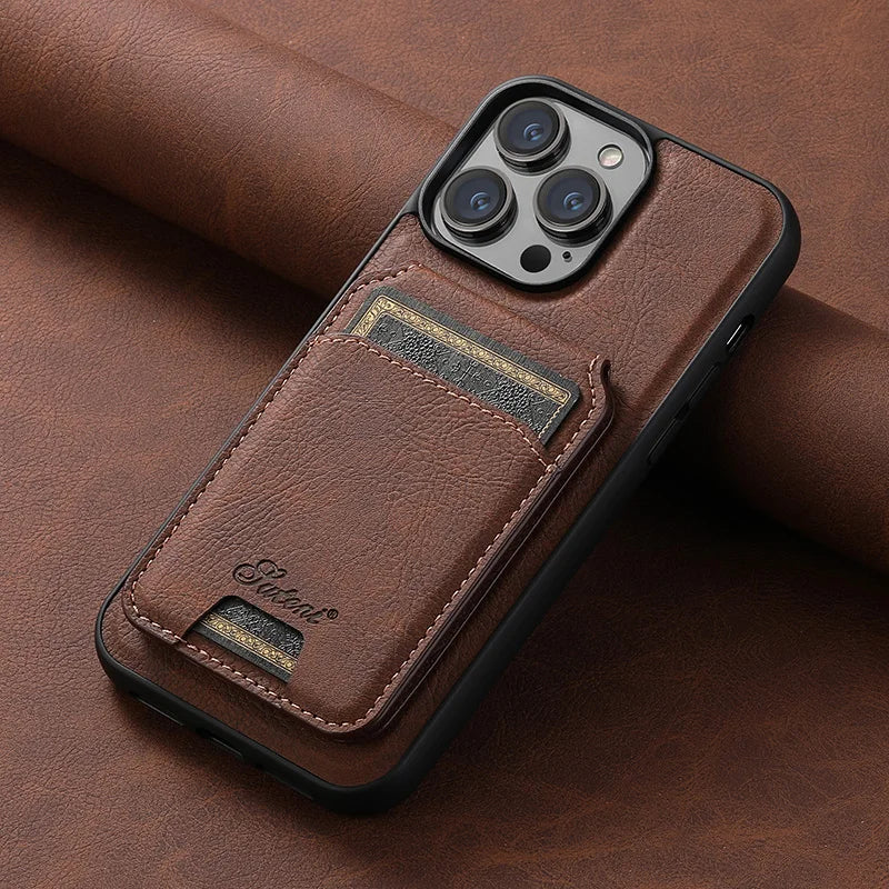 Wallet Card Car Holder Leather Magnetic Case For iPhone