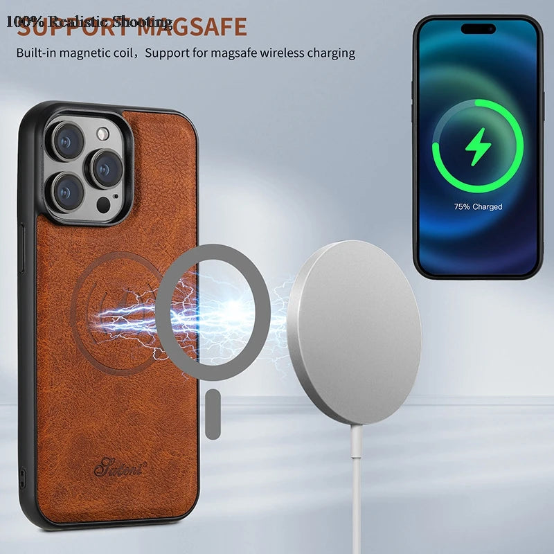 Wallet Card Car Holder Leather Magnetic Case For iPhone