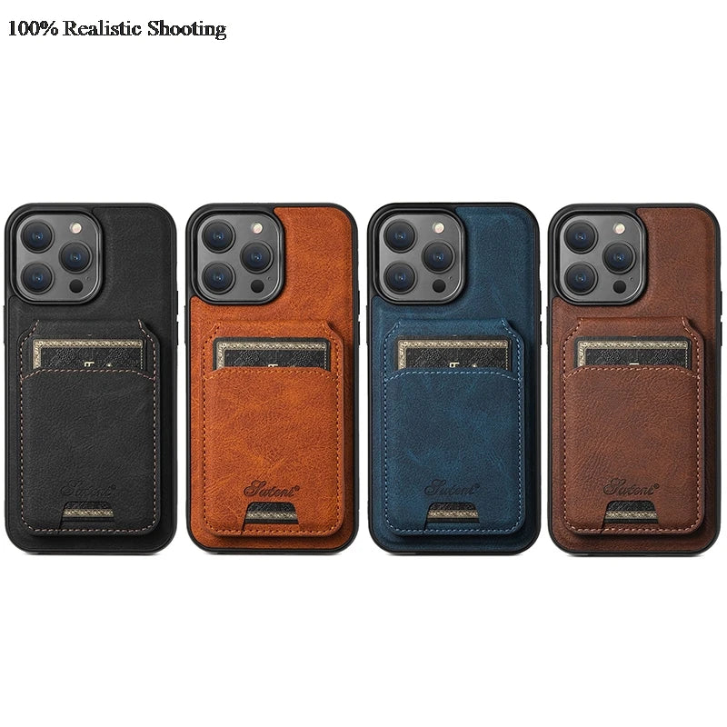Wallet Card Car Holder Leather Magnetic Case For iPhone
