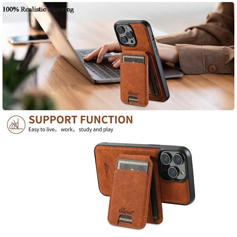 Wallet Card Car Holder Leather Magnetic Case For iPhone