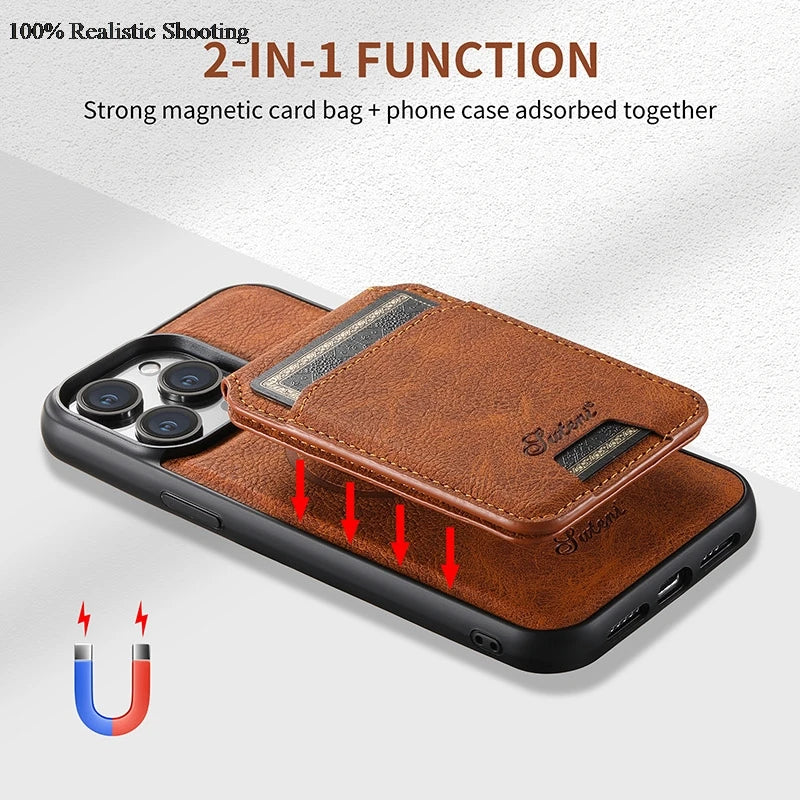 Wallet Card Car Holder Leather Magnetic Case For iPhone