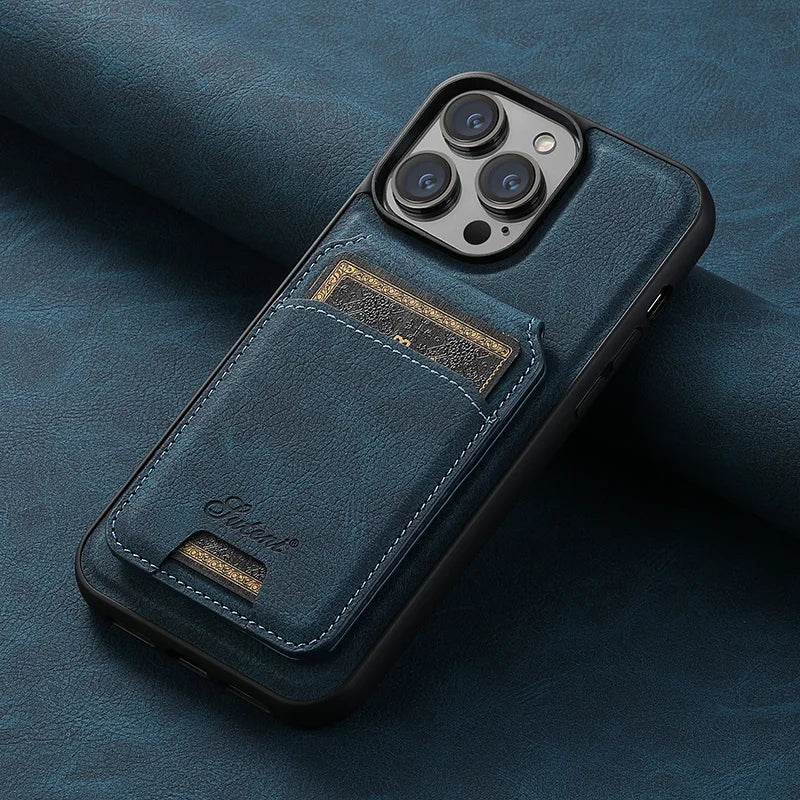 Wallet Card Car Holder Leather Magnetic Case For iPhone
