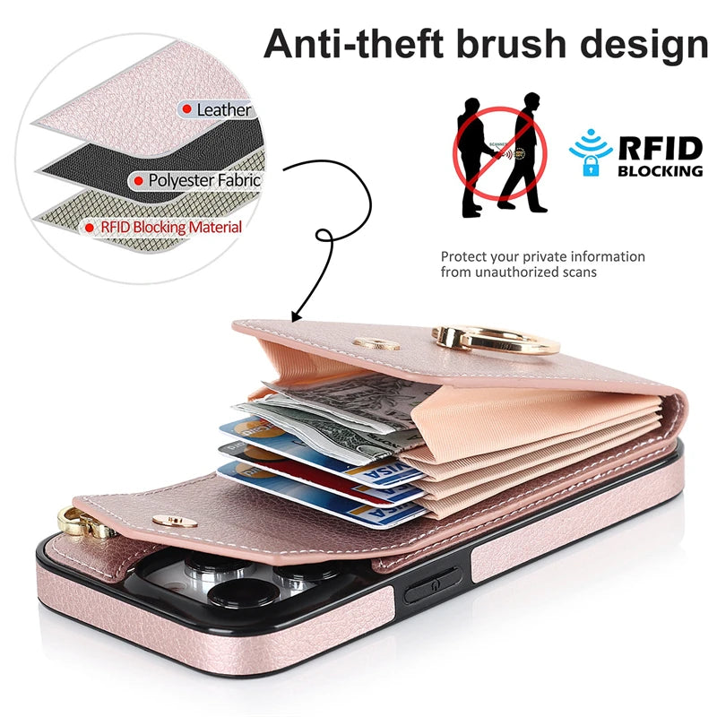 Wallet Shoulder Strap Phone Case for iPhone