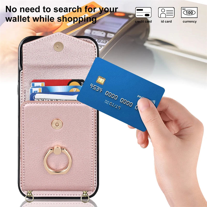 Wallet Shoulder Strap Phone Case for iPhone