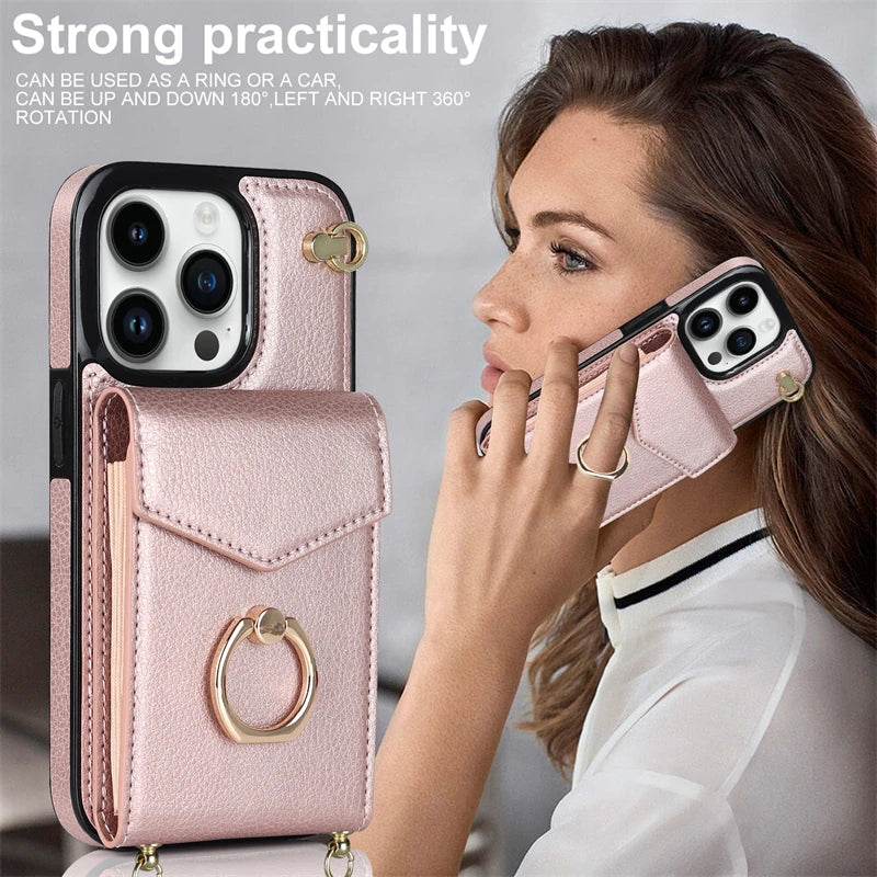 Wallet Shoulder Strap Phone Case for iPhone