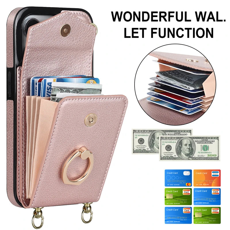 Wallet Shoulder Strap Phone Case for iPhone