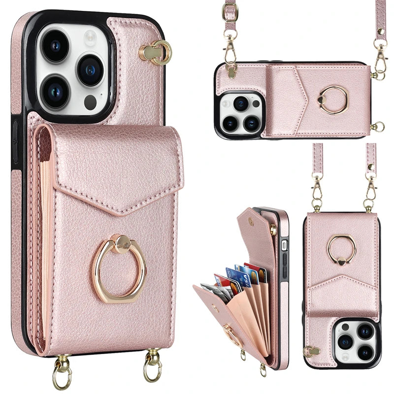 Wallet Shoulder Strap Phone Case for iPhone