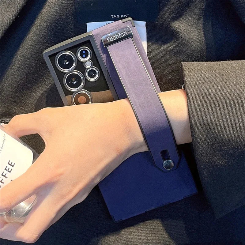 Wrist Strap Holder Matte Leather Soft Silicone Case For Samsung