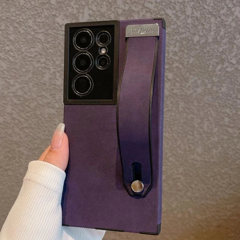 Wrist Strap Holder Matte Leather Soft Silicone Case For Samsung