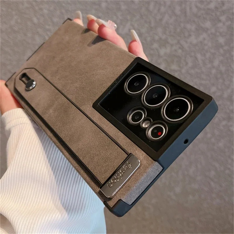 Wrist Strap Holder Matte Leather Soft Silicone Case For Samsung