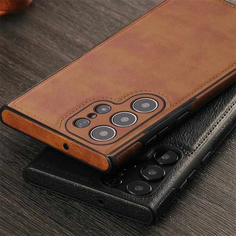 Exclusive Luxury Retro PU Leather Protective Case, Shockproof Soft Bezel, Ultra-thin Back Cover for Samsung