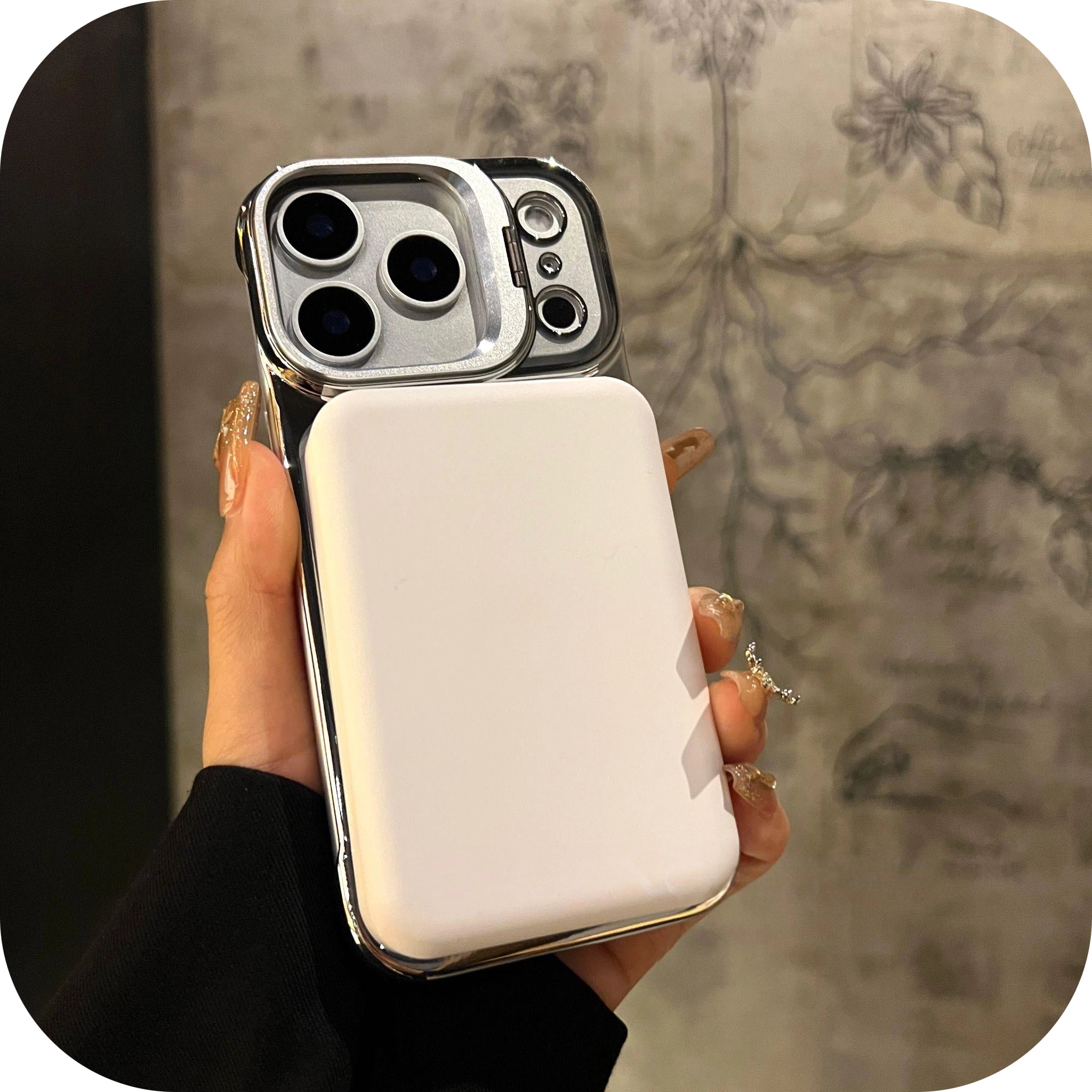 Back view of LEKCASE iPhone 17 Magnetic Borderless Case with MagSafe-compatible power bank attached securely.
