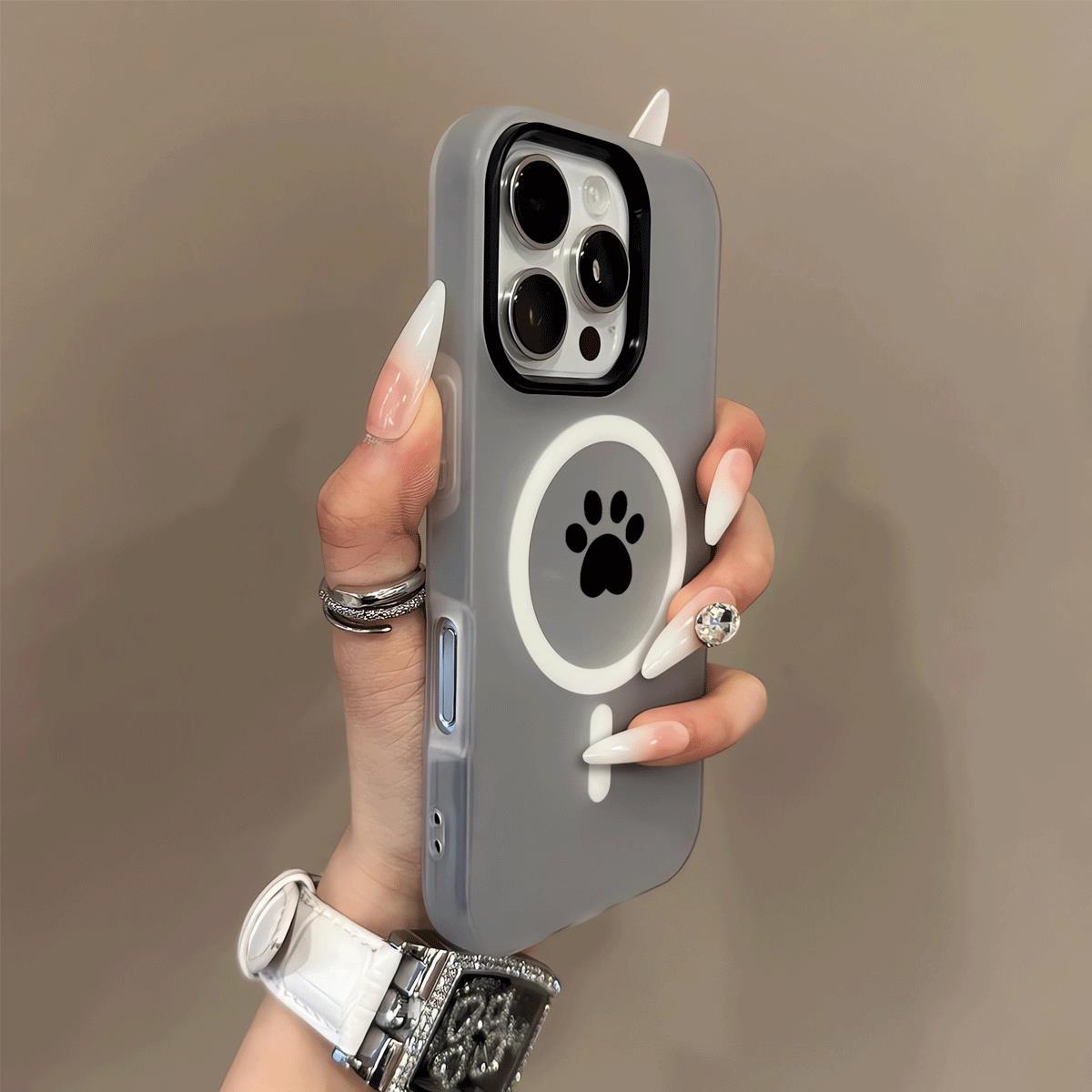 Simple solid color cat paw phone case for iPhone