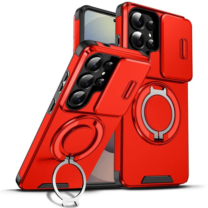 Samsung phone slider camera case with car magnetic mount and metal ring
