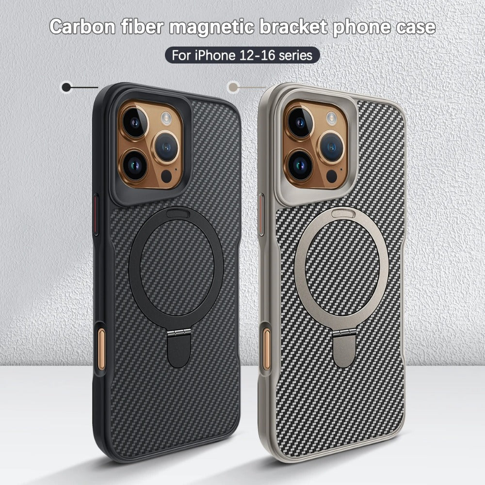 Luxury Carbon Fiber Magnetic Bracket Phone Case For iPhone
