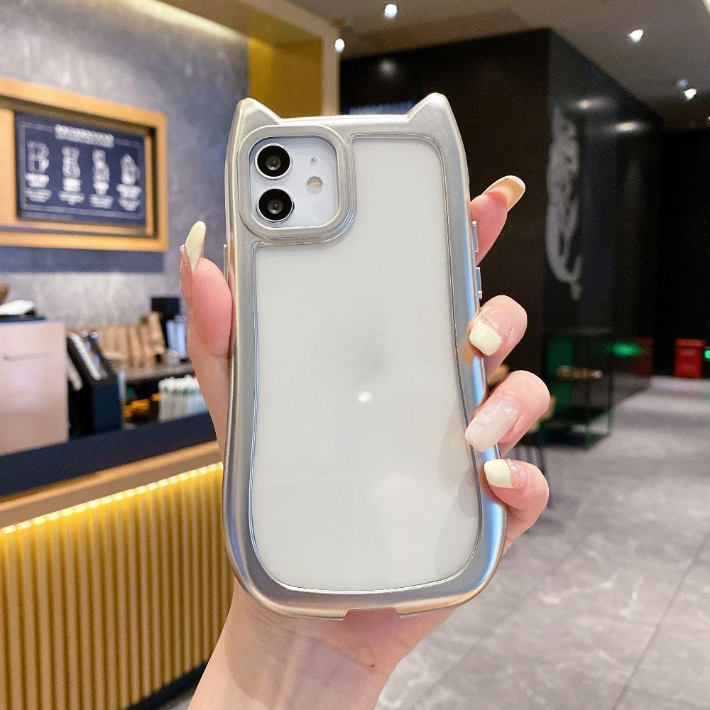 Electroplated silver Cat's ears phone case for iphone