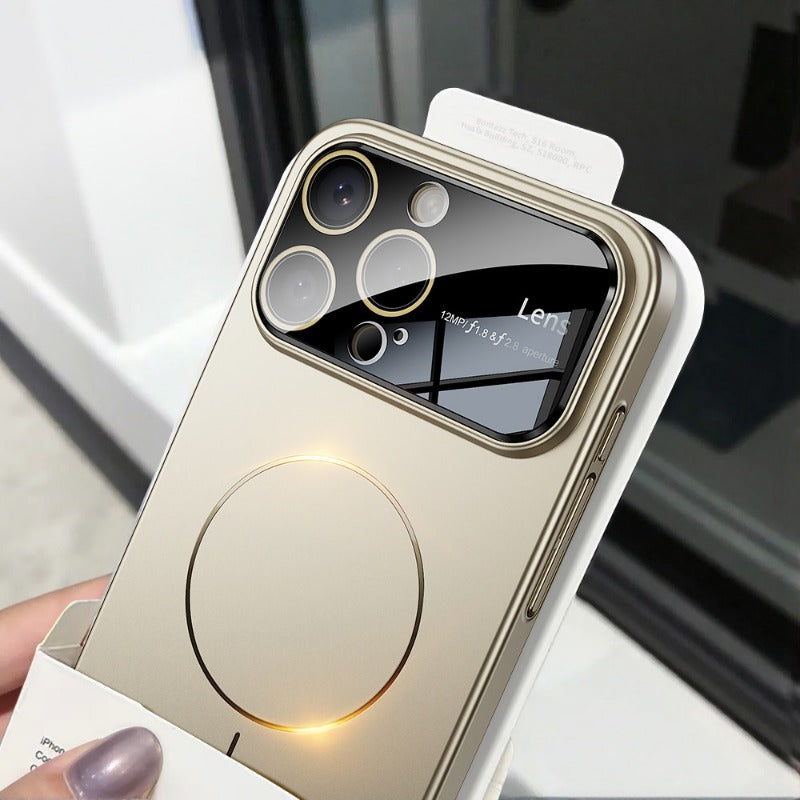 New Magnetic Metallic Texture Large Viewing Window Full Coverage Phone Case for iPhone
