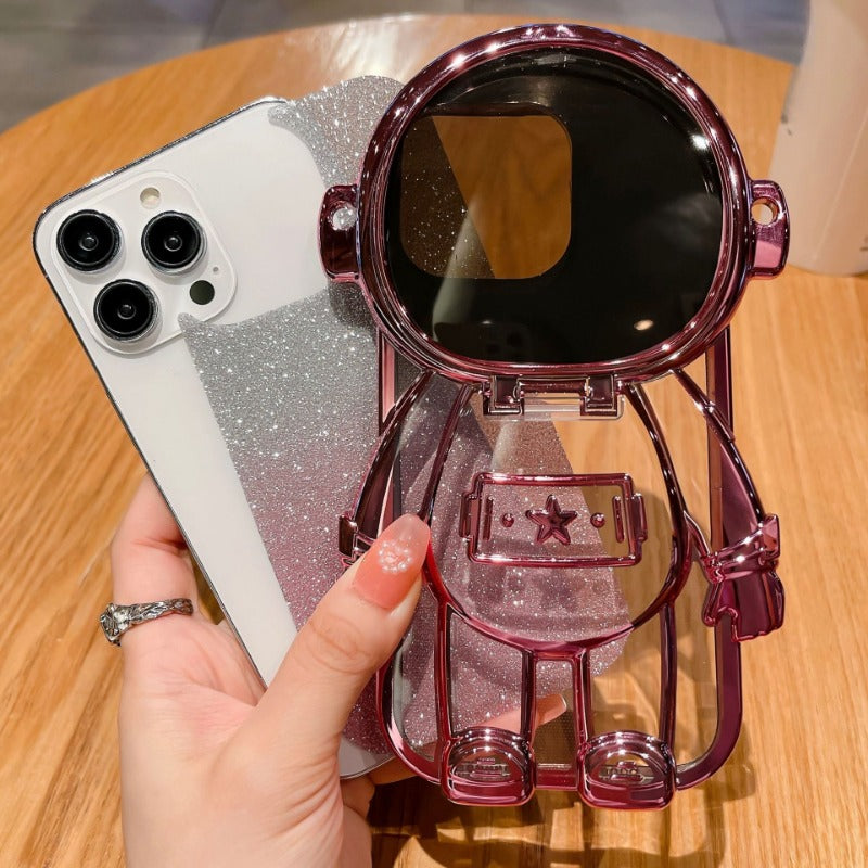 Electroplated astronaut flip mirror phone case for iPhone