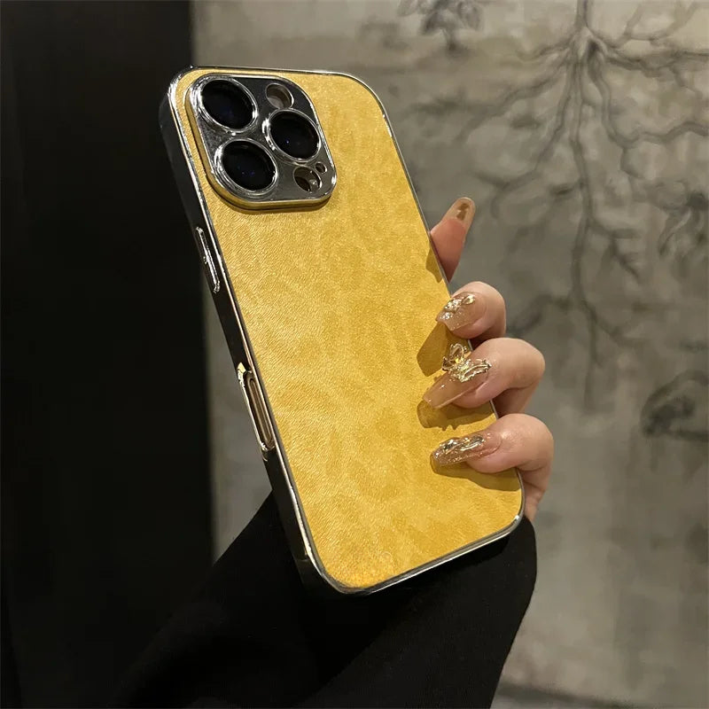 Luxury electroplated leopard print leather phone case for iPhone