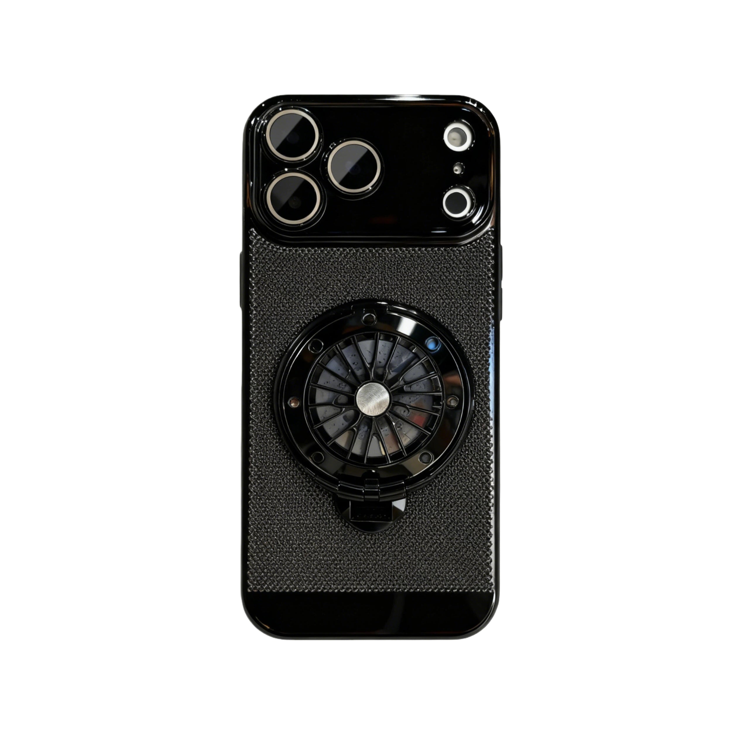Electroplated heat dissipation mesh case with gyroscope stand for iPhone