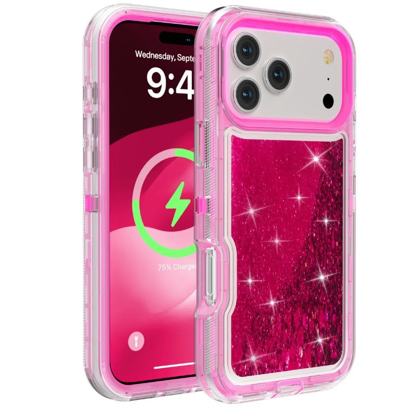 3 IN 1 OTT Heavy Duty Glitter Liquid Quicksand Box Phone Case For iPhone
