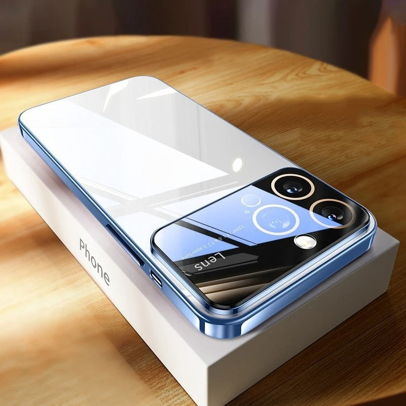 Luxury Plating Clear Hard PC Glass Lens Protection Case For iPhone