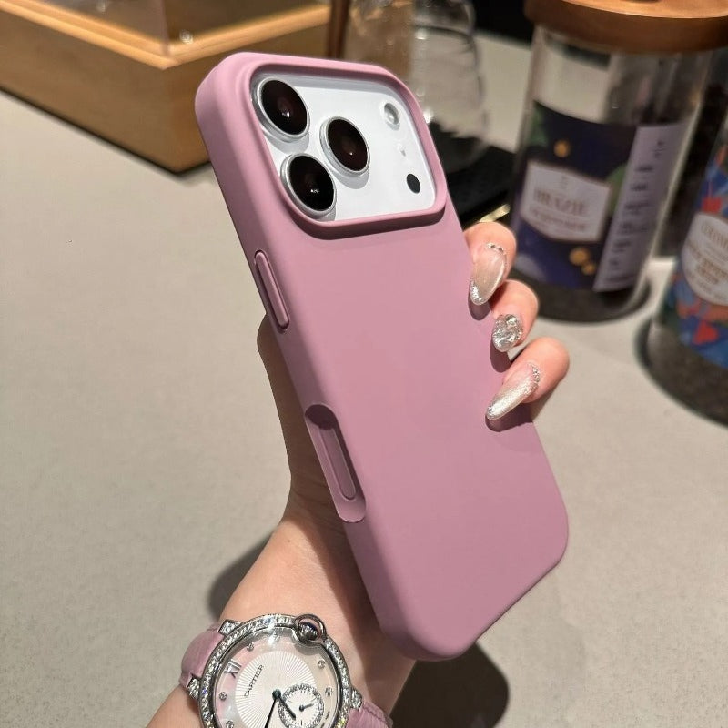 Liquid silicone minimalist skin-feel frosted one-piece button phone case for iPhone