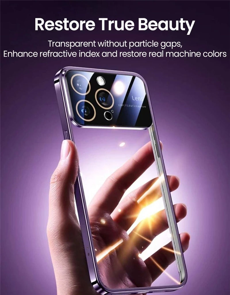 Luxury Plating Clear Hard PC Glass Lens Protection Case For iPhone