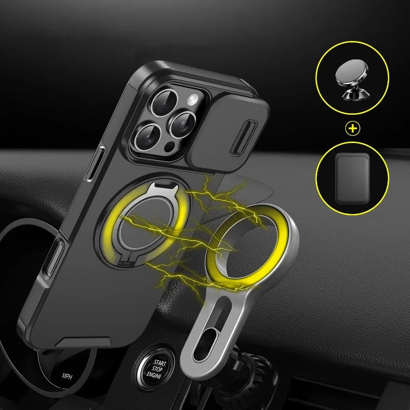 Luxury Armor Magnetic Bracket Slide Camera Protection Case For iPhone
