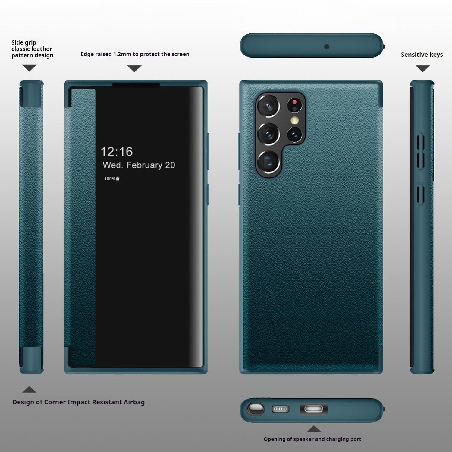 Plain leather side window flip phone case for Samsung